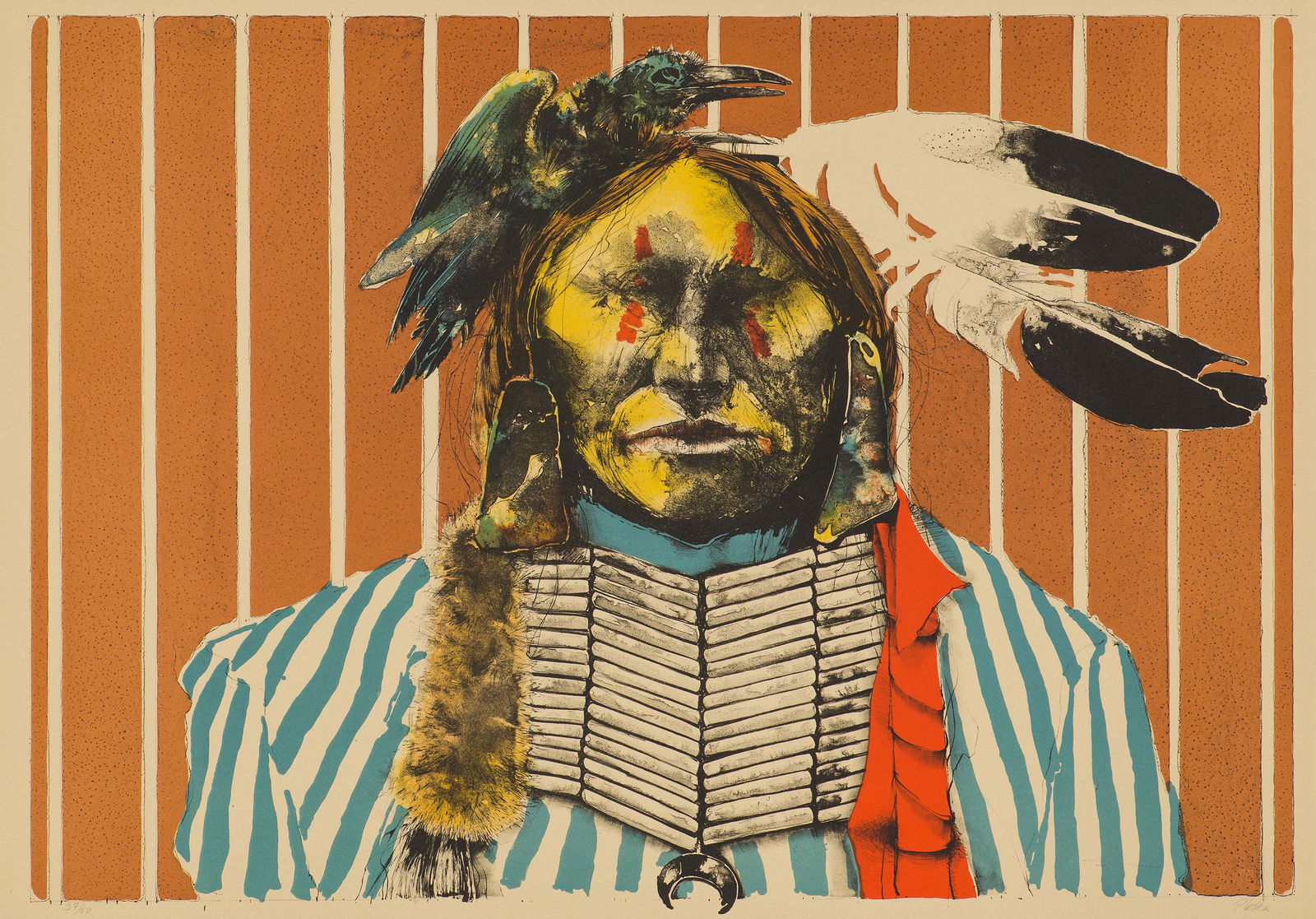 Paul Pletka Warrior with Two Feathers and Crow in Hair (1 of 1)