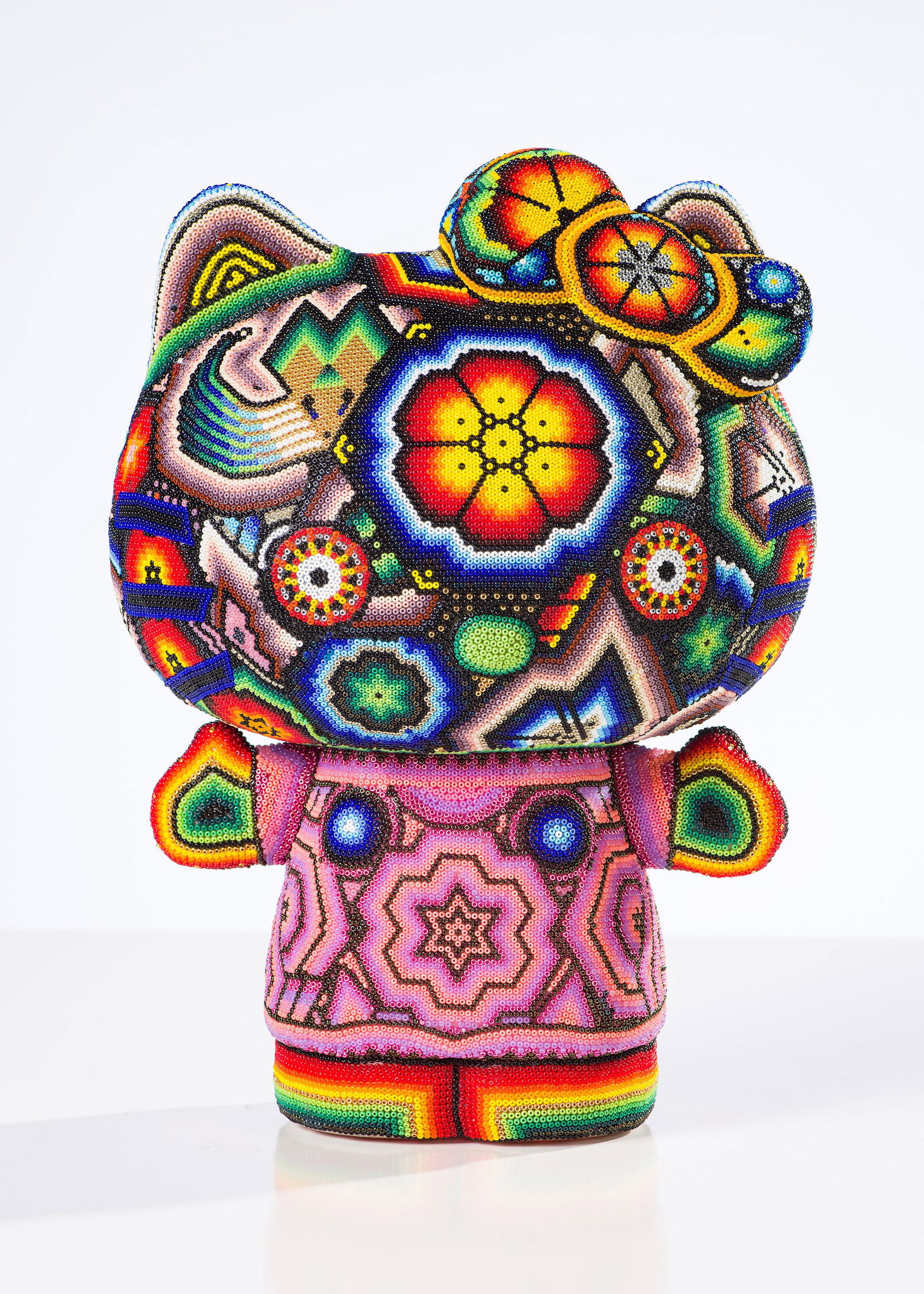 Rick Wolfryd Here Kitty… Care Bear Series (after Funko Pop! Hello Kitty), 2022: Rick Wolfryd (American, b. 1953) Here Kitty… Care Bear Series (after Funko Pop! Hello Kitty), 2022 3D printed fabrication with Huichol glass beadwork TP .0002 12.5 x 9.5 x 7 (in) Signed CHROMA a