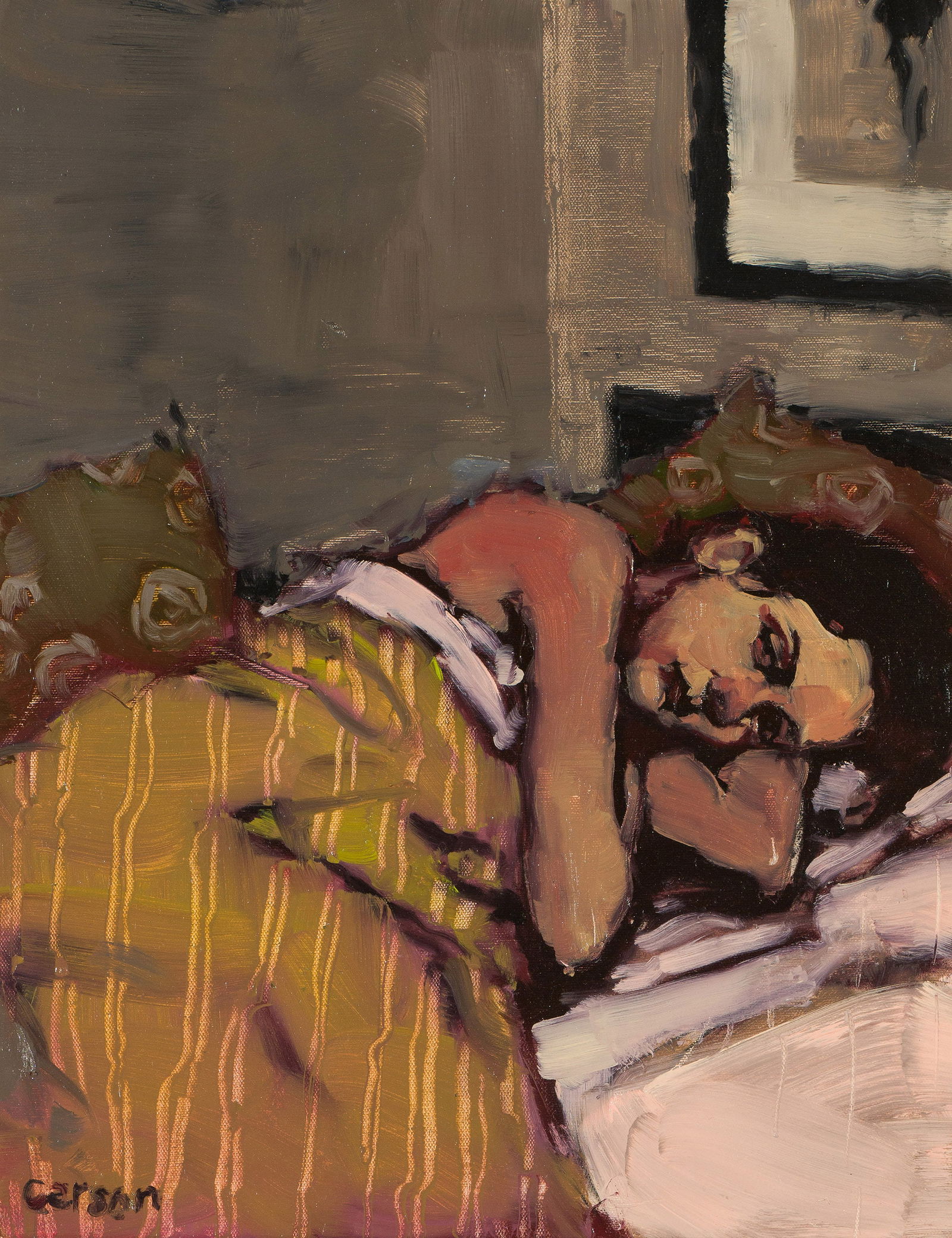 Michael Carson Woman under Striped Covers (1 of 3)