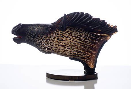 David Bennett Black Horse Head: David Bennett (American, b. 1941) Black Horse Head Blown glass on metal base 15.5 x 24.75 x 8.5 (in) Incised David Bennett, back