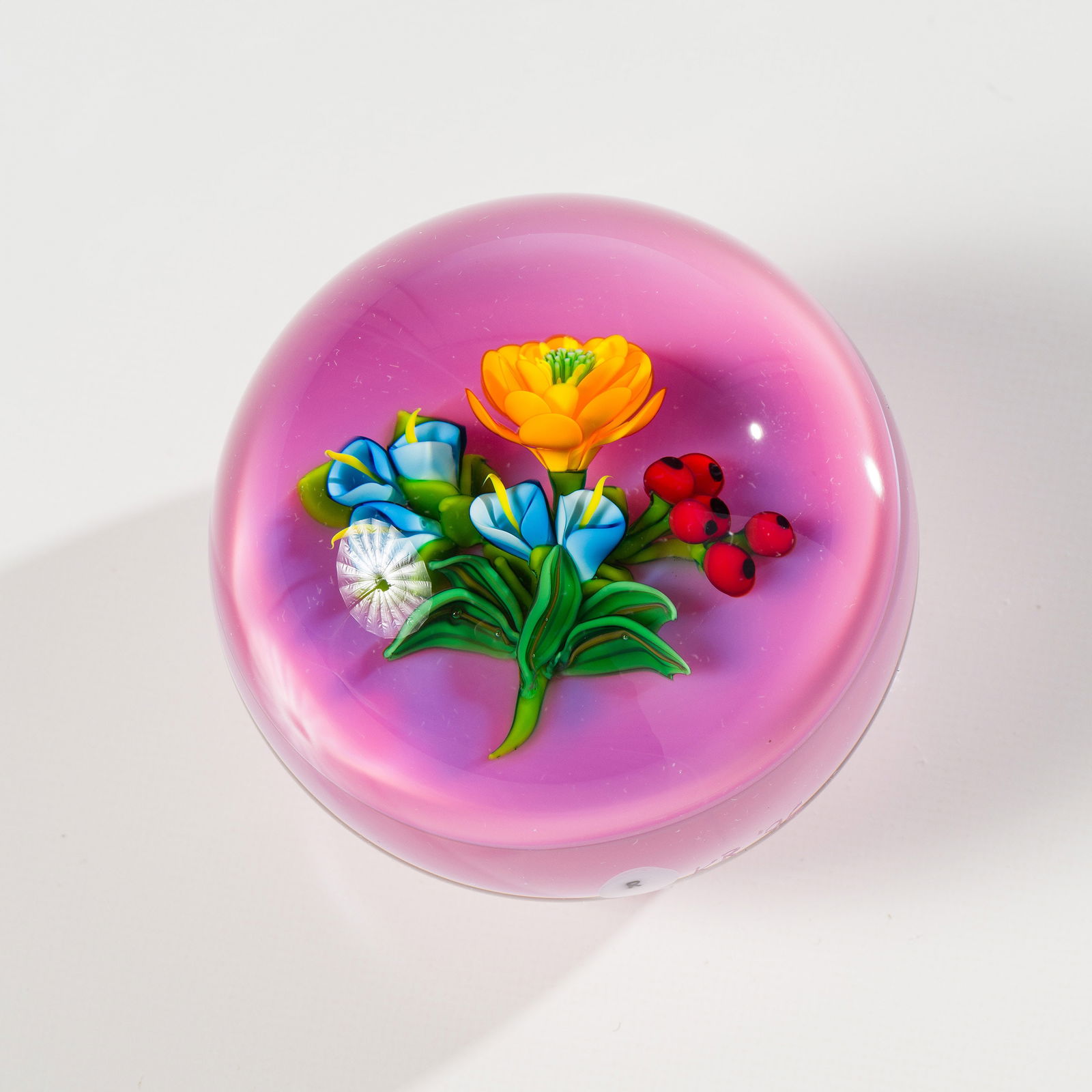 Ken Rosenfeld Pink Floral Paperweight, 1996 (1 of 1)