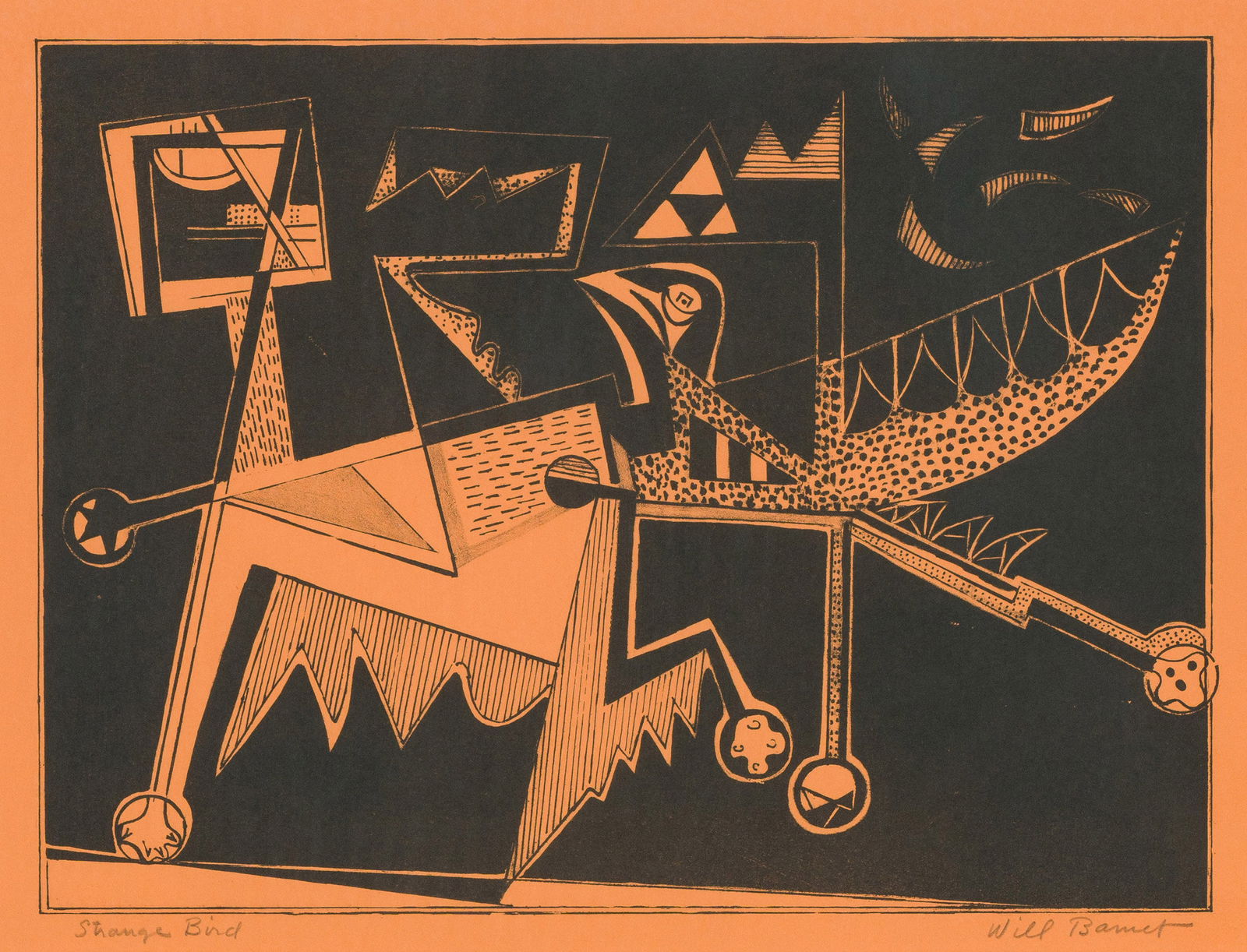 Will Barnet Strange Bird, 1947: Will Barnet (American, 1911-2012) Strange Bird, 1947 Lithograph on wove paper ed. of 300 11 x 14 (in) 15.75 x 19 x 0.5 (in) Framed Signed in pencil Will Barnet, lower right Titled in pencil, lower lef