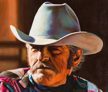 Matt Smith Cowboy: Matt Smith (American, b. 1960) Cowboy Oil on canvas 20 x 24 (in) 29.25 x 33.25 x 2.5 (in) Framed Signed Matt Smith, lower right