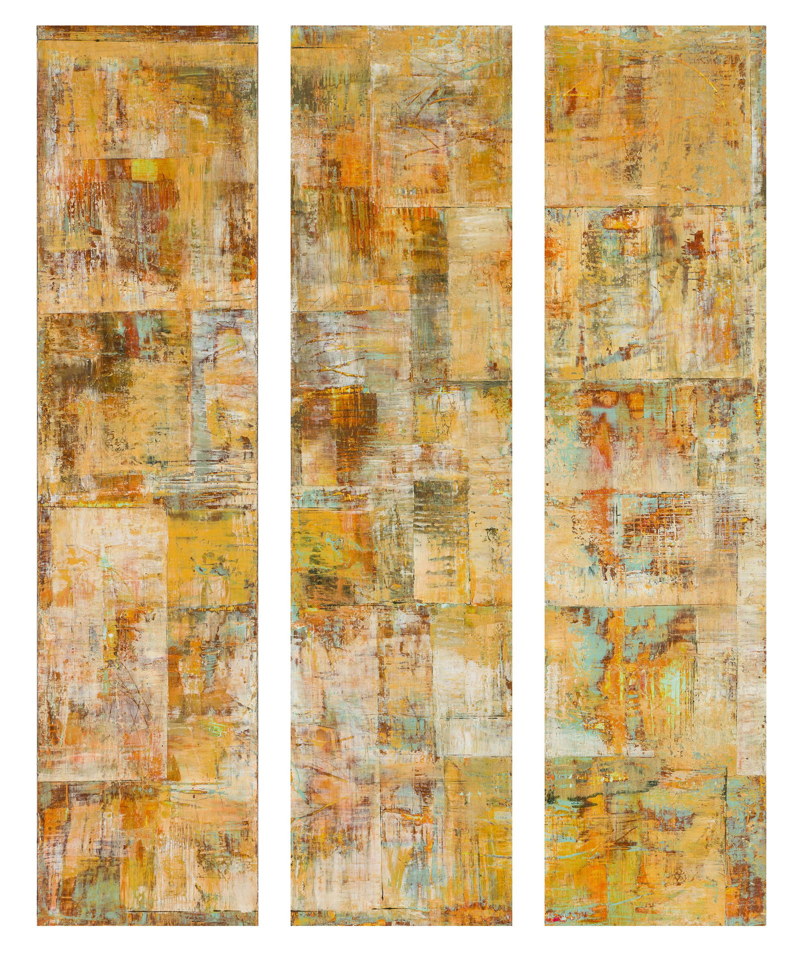 Hilario Gutierrez Listen For the Echo (triptych): Hilario Gutierrez (American, b. 1950) Listen For the Echo (triptych) Acrylic on canvas mounted on board 65 x 48.5 (in) Signed Hilario Gutierrez, verso of center panel Titled and signed, verso of centr