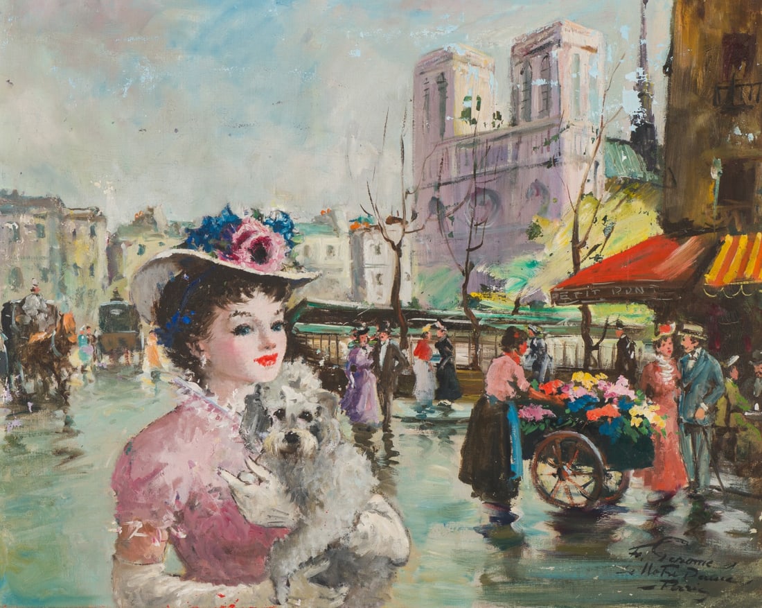 Francois Gérôme Woman with Dog near Notre-Dame Cathedral (1 of 2)