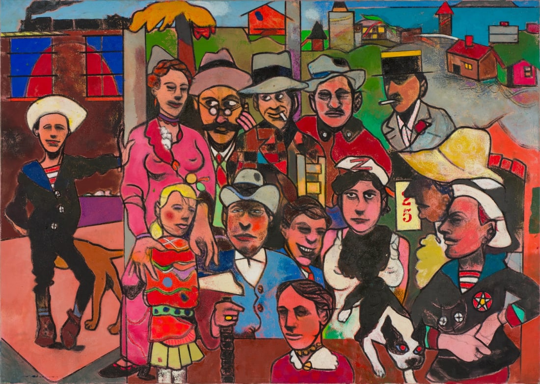 Richard Merkin Taormina or Saltimbanque and His Family, 1999: Richard Merkin (American, 1938-2009) Taormina or Saltimbanque and His Family, 1999 Oil on canvas 54.5 x 76 (in) Signed R. Merkin, verso Titled and dated, verso. "Begun 5/99 - N.Y., N.Y. (Age 60+)&