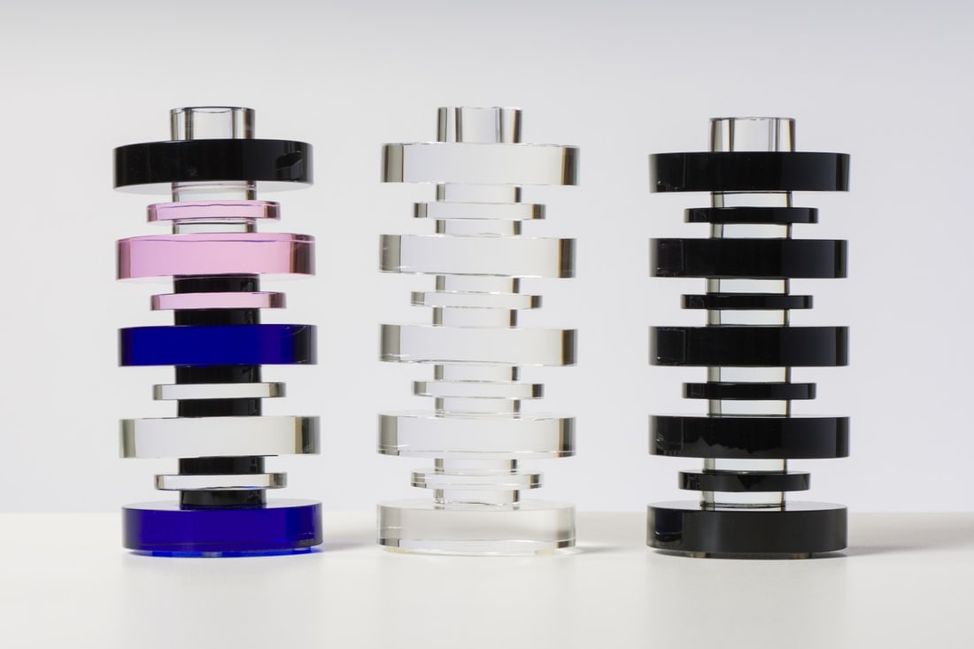 Arik Levy (3) Heliodor Candle Holders for Gaia Gino, 2005: Arik Levy (Israeli, b. 1963) (3) Heliodor Candle Holders for Gaia Gino, 2005 Crystal glass 10.5 x 4.5 x 4.5 (in) Incised Arik Levy, base of each candlestick Gaia & Gino stamp, base of each candlestick