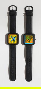(1) Artwatch: Blue by Keith Haring & (1) ArtWatch: Running Man by Keith Haring: Special Edition Limited ArtWatch: Blue by Keith Haring. 1991. Quartz. Metal Case Material. Leather Strap. Pin Buckle. Special Edition Limited ArtWatch: Running Man by Keith Haring. 1991. Quartz.