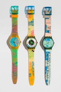 (1) Hackers Reward, (1) Computrip, & (1) Metroscape by Mendini: Hackers Reward (GK122). 1990. Quartz. Plastic Case Material. Plastic Strap. Pin Buckle. Computrip (GN108). 1991. Quartz. Plastic Case Material. Plastic Strap. Pin Buckle. Metroscape by Mendini