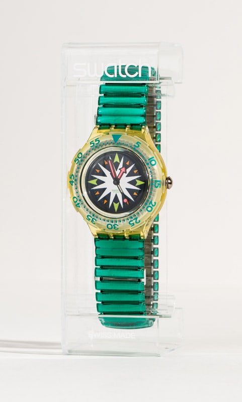 (1) Scuba: Mint Drops & (1) Scuba: Cherry Drops: Scuba: Mint Drops (SDK108). 1993. Quartz. Plastic Case Material. Link Bracelet Strap. Scuba: Cherry Drops (SDG102). 1993. Quartz. Plastic Case Material. Link Bracelet Strap.