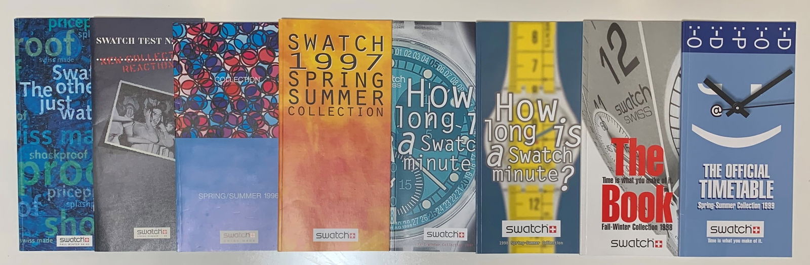 (8) Catalogs: Swatch Fall Winter 94-95; Swatch Spring Summer 95; Swatch Spring Summer 1996; Swatch 1997 Spring Summer; Swatch Fall Winter 1987; Swatch 1998 Spring Summer; Swatch Fall Winter 1998; Swatch Spring Summ