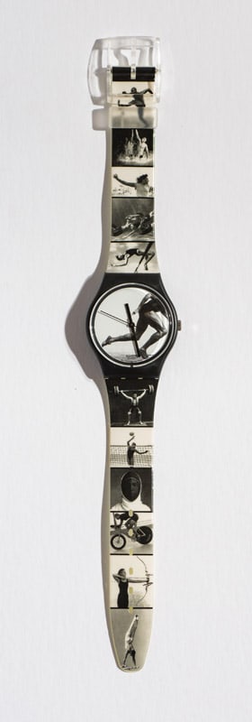 (1) Annie Leibovitz Olympic Portraits: Annie Leibovitz Olympic Portraits (GB178). 1996. Ed. 100. Quartz. Plastic Case Material. Plastic Strap. Pin Buckle. Additional Items: Swatch stickers.
