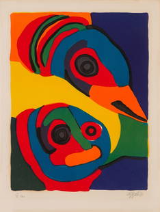 Karel Appel L'Oiseau et Personnage, 1970: Karel Appel (Dutch, 1921-2006) L'Oiseau et Personnage, 1970 Lithograph on paper Epreuve d'Artiste from an ed. of 100 31.25 x 23.5 (in) 37.75 x 30 x 1 (in) Framed Signed and dated in pencil Appel
