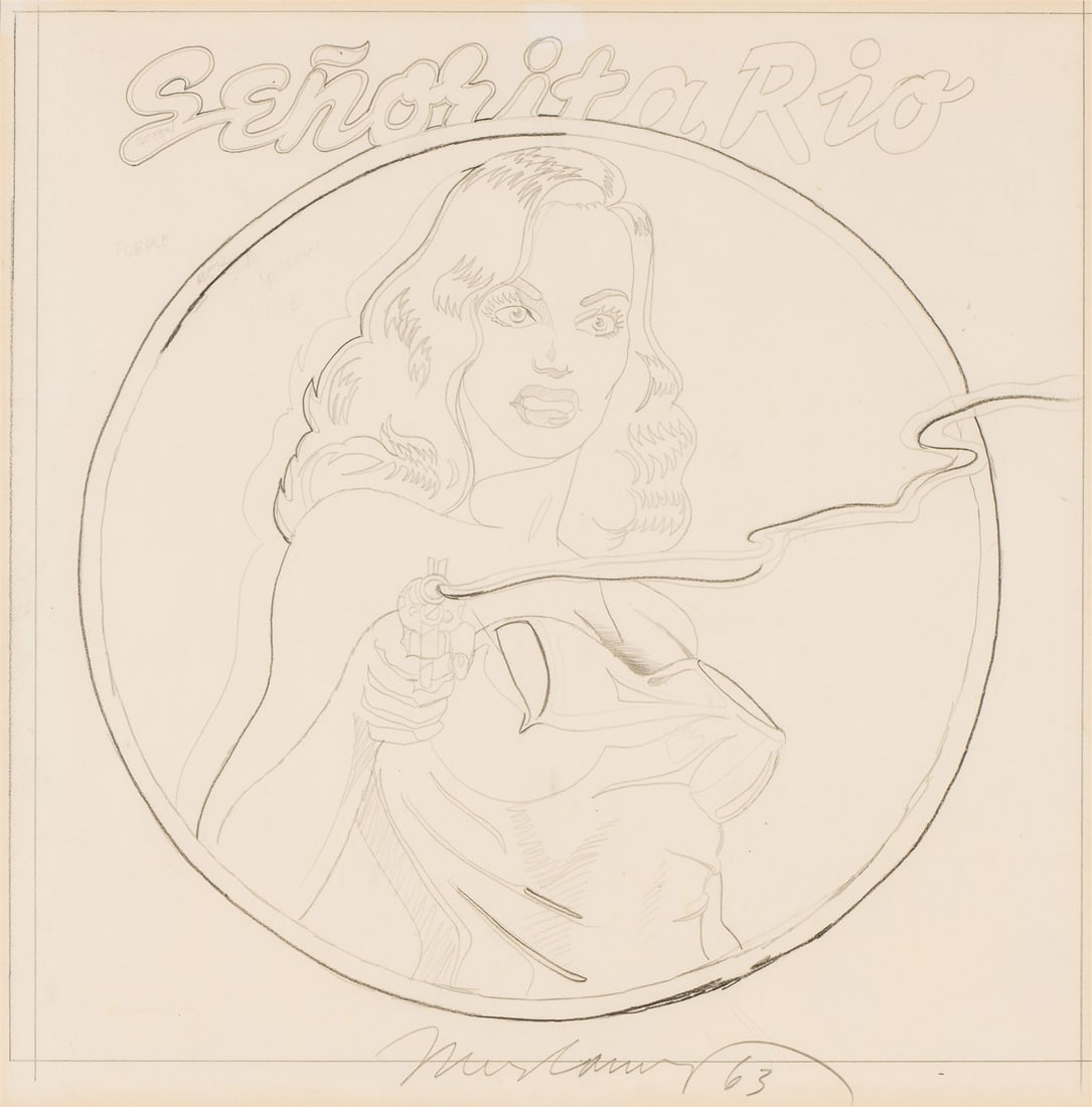 Mel Ramos Señorita Rio, 1963: Mel Ramos (American, 1935-2018) Señorita Rio, 1963 Graphite on paper 15.75 x 15.5 (in) 22.25 x 20.25 x 0.75 (in) Framed Signed and dated in pencil Mel Ramos 63, lower middle Preparatory drawing f