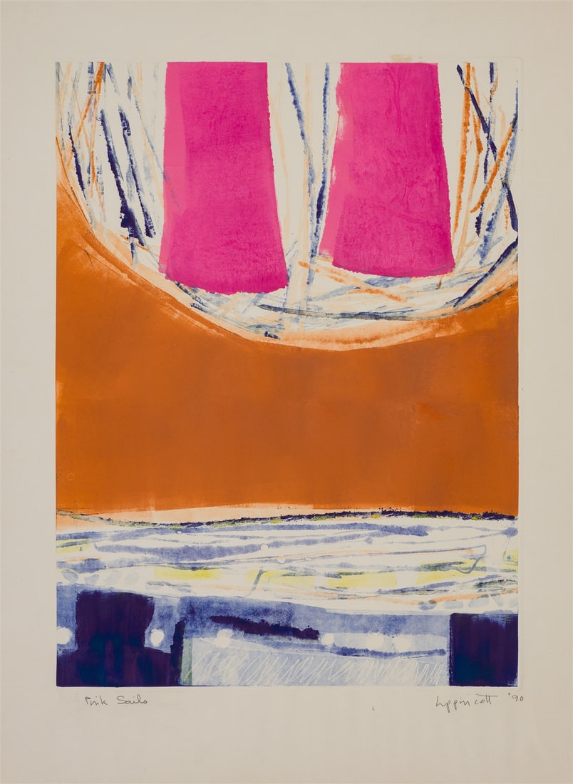 Janet Lippincott Pink Sails, 1990: Janet Lippincott (American, 1918-2007) Pink Sails, 1990 Monotype on paper 29.75 x 22 (in) Signed and dated in pencil Lippincott '90, lower right Titled in pencil, lower left.