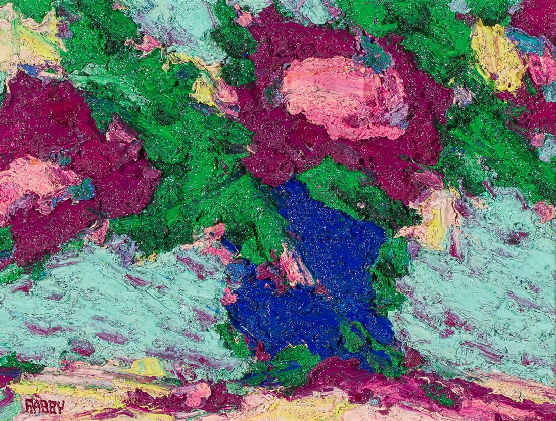 Jim Rabby Simply Love, 2016: Jim Rabby (American, b. 1947) Simply Love, 2016 Oil on canvas 12 x 16 (in) 26 x 30 x 3 (in) Framed Signed Rabby, lower left Titled and dated with artist's number #5321, verso. Signed and dated, verso.