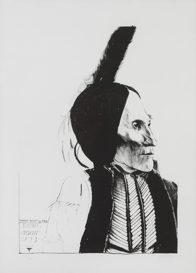 Leonard Baskin Chief White Man Kiowa, 1973: Leonard Baskin (American, 1922-2000) Chief White Man Kiowa, 1973 Lithograph on Rives BFK wove paper ed. 14 of 100 41.5 x 29.75 (in) 55.25 x 43.5 x 1 (in) Framed Signed in pencil Baskin, lower right Ti