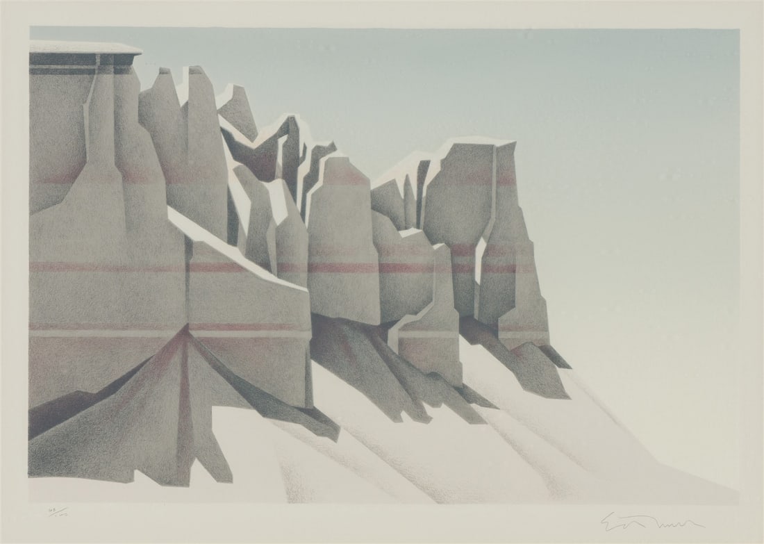 Ed Mell Coalmine Canyon, 1981: Ed Mell (American, 1942-2024) Coalmine Canyon, 1981 Lithograph on paper ed. 68 of 100 22.25 x 30 (in) Signed in pencil Ed Mell, lower right Printed by Southwest Graphics, Inc. with their blind stamps,