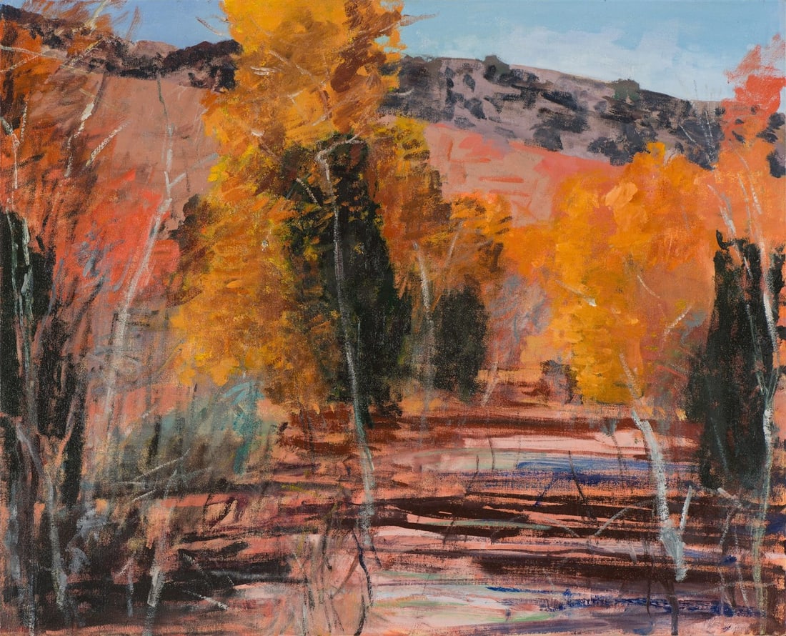 Forrest Moses Chama Bosque: Forrest Moses (American, 1934-2021) Chama Bosque Oil on canvas 26 x 32 (in) 29.25 x 35.25 x 2 (in) Framed Signed Moses, verso Titled with artist's number #9318, verso. "Acquired directly from the