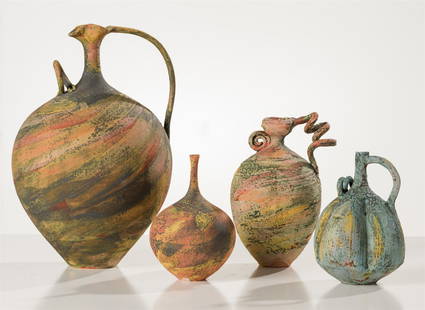 Nicholas Bernard (4) Vessels, 2004: Nicholas Bernard (American, b. 1958) (4) Vessels, 2004 Earthenware 13.25 x 9 x 8.75 (in) Incised and dated Nick 04, bottom of each work Dimensions reflect the largest work, large pitcher with curl.