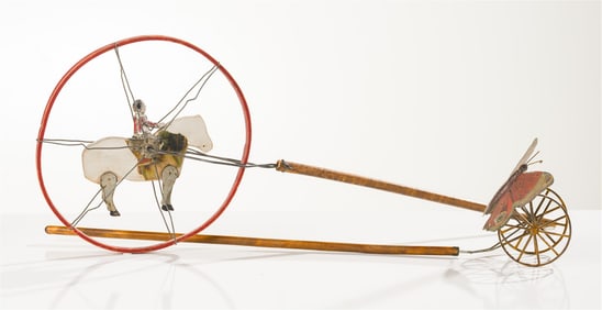 Unknown Artist (2) Push Toys (Figure Riding Animal & Butterfly), 1890 & 1900