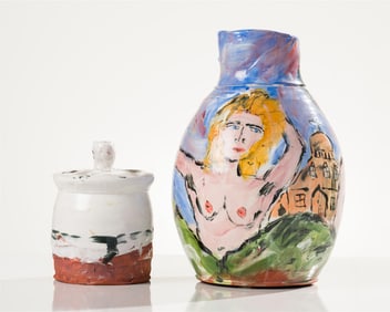 George McCauley (2) White and Sienna Cookie Jar & Vase