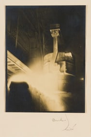 Margaret Bourke-White Pouring (Teeming) Molten Steel from a Ladle into Ingot Molds, Otis Steel,