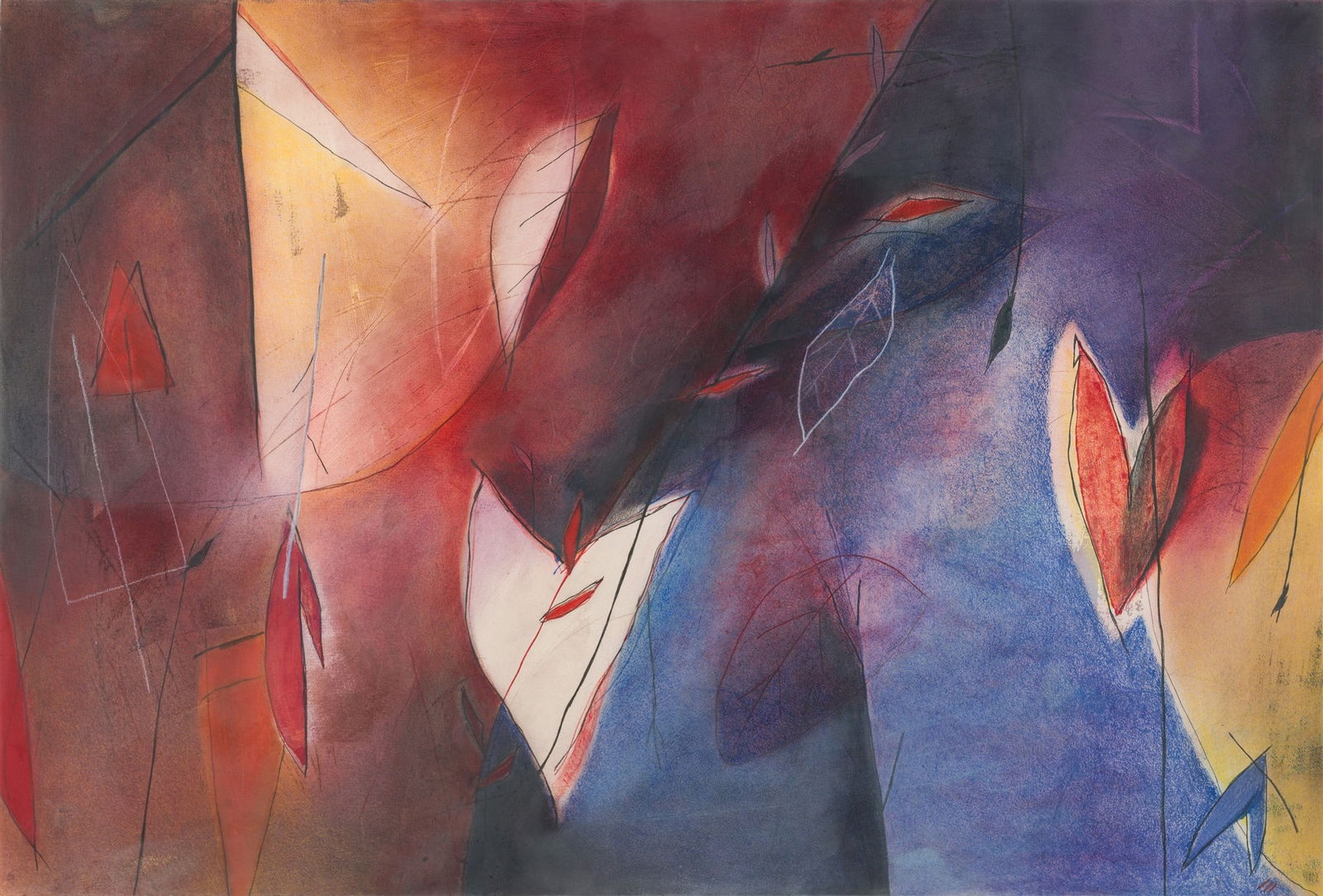 Emmi Whitehorse Yei's Divisive Plan: Emmi Whitehorse (Native American, b. 1957) Yei's Divisive Plan Lithograph with hand-coloring on paper 25 x 37 (in) 29.75 x 41.75 x 1.25 (in) Framed Signed III [artist's symbol], lower right Titled on