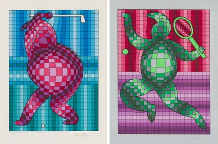 Victor Vasarely (2) Golfer & Tennis Player, 1987