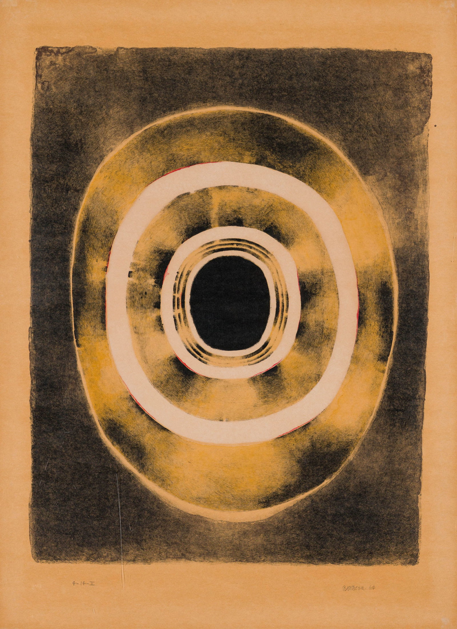 Lee Bontecou Sixth Stone II (Sparks 7), 1964: Lee Bontecou (American, 1931-2022) Sixth Stone II (Sparks 7), 1964 Lithograph on brown wrapping paper ed. 4 of 14 44 x 32 (in) 45.25 x 33 x 1 (in) Framed Signed and dated in pencil Bontecou 64, lower