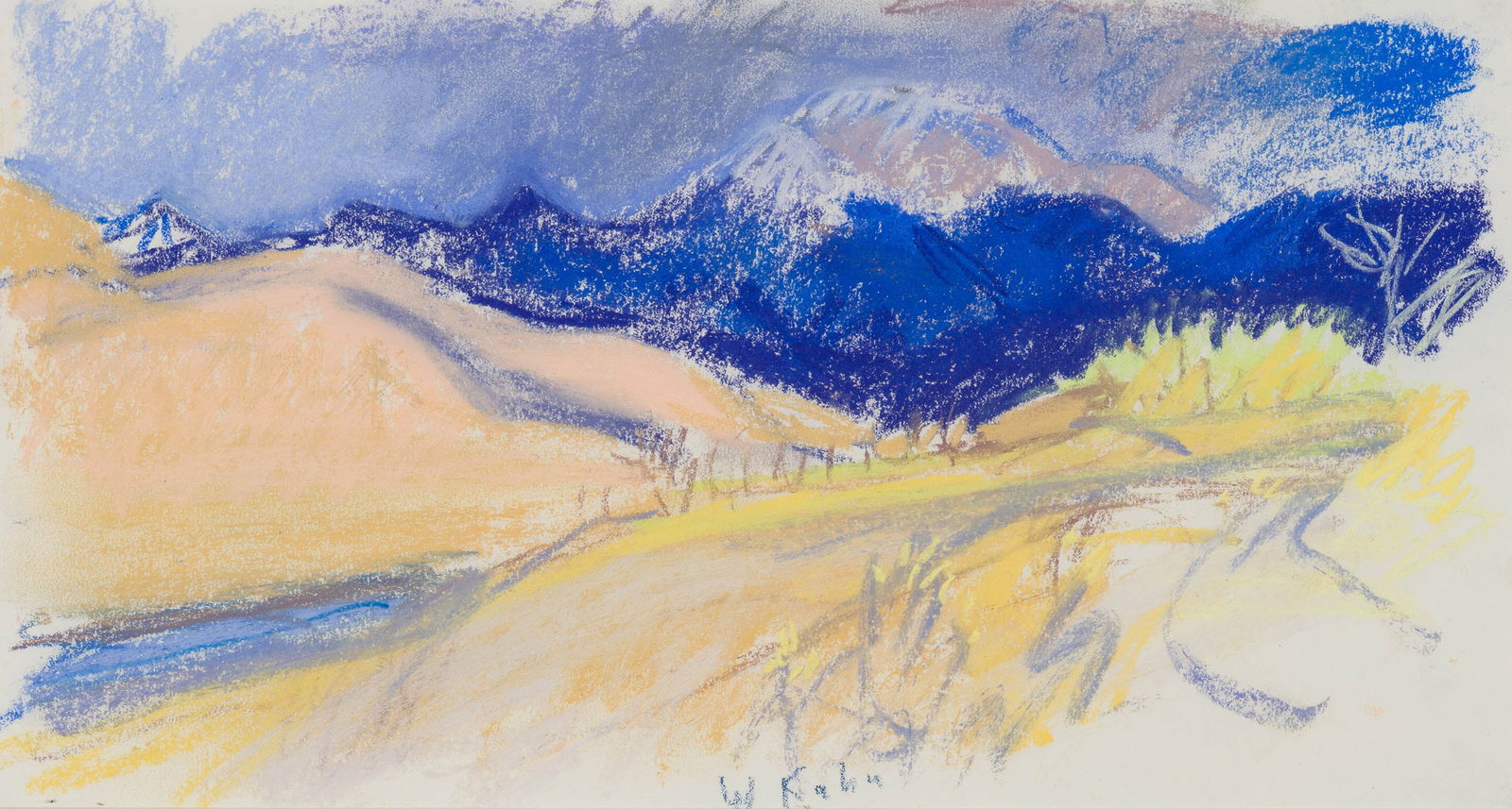 Wolf Kahn Near Alamosa Colorado, 1986: Wolf Kahn (American, 1927-2020) Near Alamosa Colorado, 1986 Pastel on paper 9.5 x 17 (in) 14.75 x 22.75 x 1.25 (in) Framed Signed W Kahn, lower middle Gerald P. Peters Fine American Paintings tag, ver