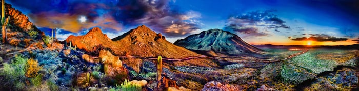 William Lesch Gates Pass Timeline Panorama, Facing West, September 20th & 21st, 2008, printed 2012