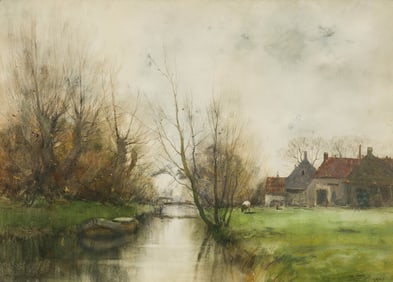 Charles Paul Gruppe Untitled (Canal Scene with Sheep)