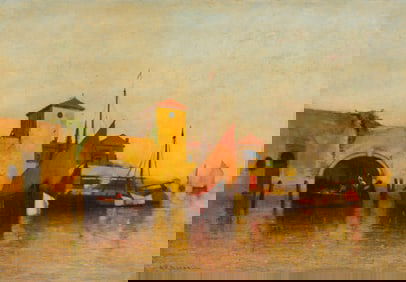 Albion Harris Bicknell Untitled (Bridge with Tower Scene)
