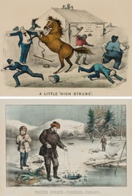 Nathaniel Currier & James Ives (2) A Little "High Strung" & Winter Sports - Pickerel Fishing, 1879 &
