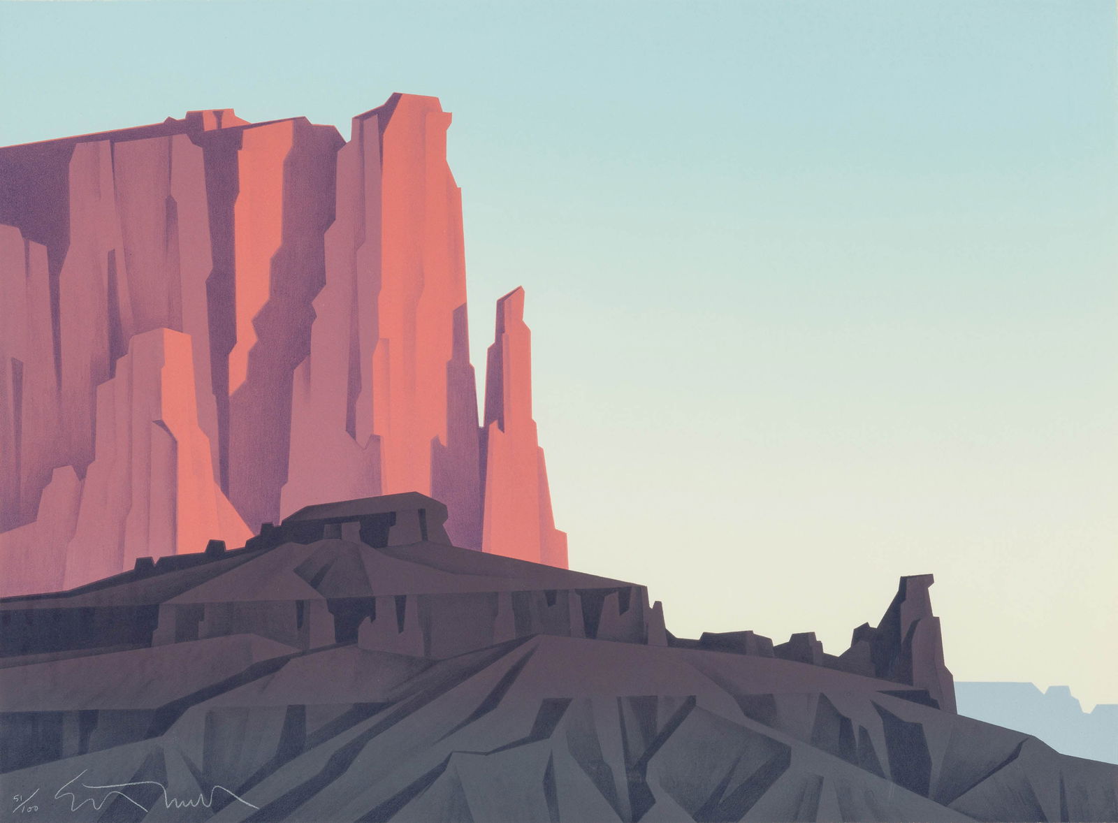 Ed Mell Untitled (Landscape): Ed Mell (American, 1942-2024) Untitled (Landscape) Lithograph on Arches paper ed. 51 of 100 22.25 x 30 (in) 30.25 x 38.25 x 1.5 (in) Framed Signed in white pencil Ed Mell, lower left