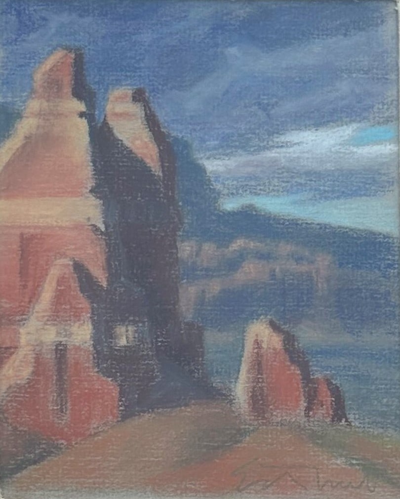 Ed Mell Tall Standing Rock: Ed Mell (American, 1942-2024) Tall Standing Rock Pastel on paper 6.75 x 5.5 (in) 15.25 x 13.75 x 2 (in) Framed Signed in pencil Ed Mell , lower right Titled, verso. Collier Gallery tag, verso. In orig