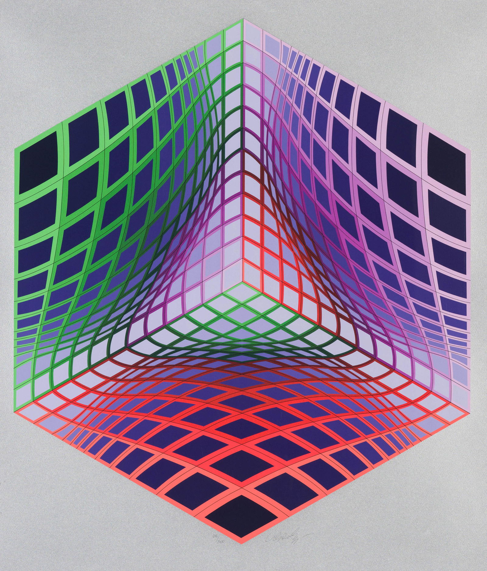 Victor Vasarely Test Tarka, 1990: Victor Vasarely (French, 1906-1997) Test Tarka, 1990 Serigraph on paper ed. 64 of 300 32.25 x 28 (in) 41.5 x 37 x 1.75 (in) framed Signed in pencil Vasarely, lower middle $500 - $1,000 Published by Ci