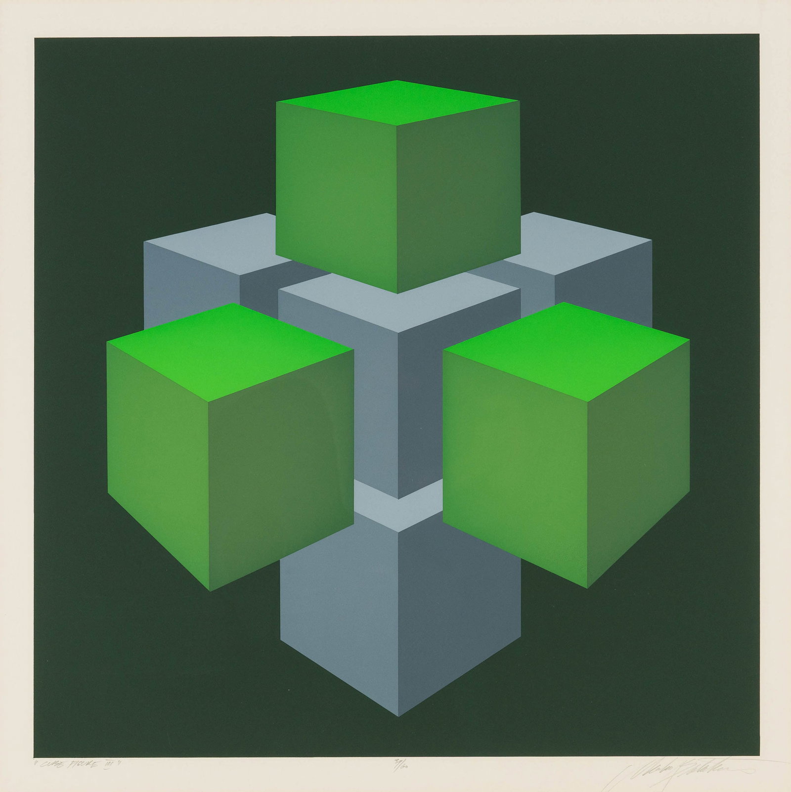 Marko Spalatin Cube Figure III, 1970: Marko Spalatin (Croatian, American, b. 1945) Cube Figure III, 1970 Serigraph on paper ed. 39 of 60 20 x 20 (in) 28.25 x 28.25 x 0.75 (in) framed Signed in pencil Marko Spalatin, lower right $300 - $50