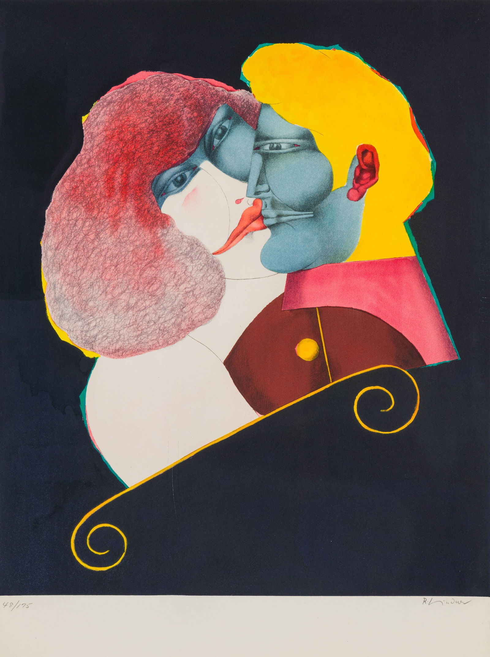 Richard Lindner The Kiss, 1971: Richard Lindner (German, American, 1901-1978) The Kiss, 1971 Lithograph on Arches paper ed. 48 of 175 26.5 x 19.75 (in) 28.25 x 21.25 x 1.5 (in) framed Signed in pencil R Lindner, lower right $300 - $