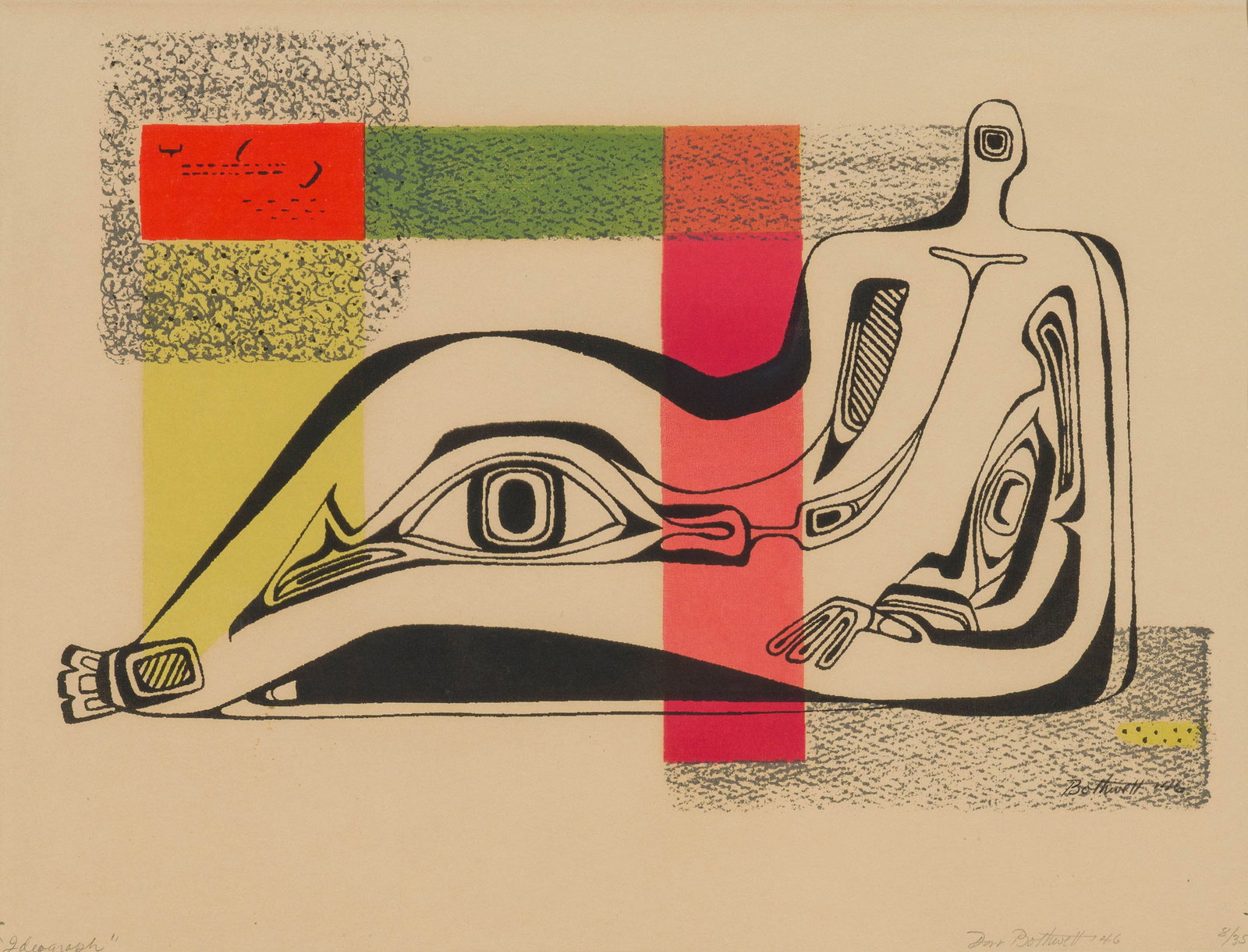 Dorr Bothwell Ideograph, 1946: Dorr Bothwell (American, 1902-2000) Ideograph, 1946 Screenprint on paper ed. 8 of 35 9 x 11.75 (in) 16.5 x 18.75 x 0.5 (in) framed Signed and dated in pencil Dorr Bothwell ?46, lower right $300 -