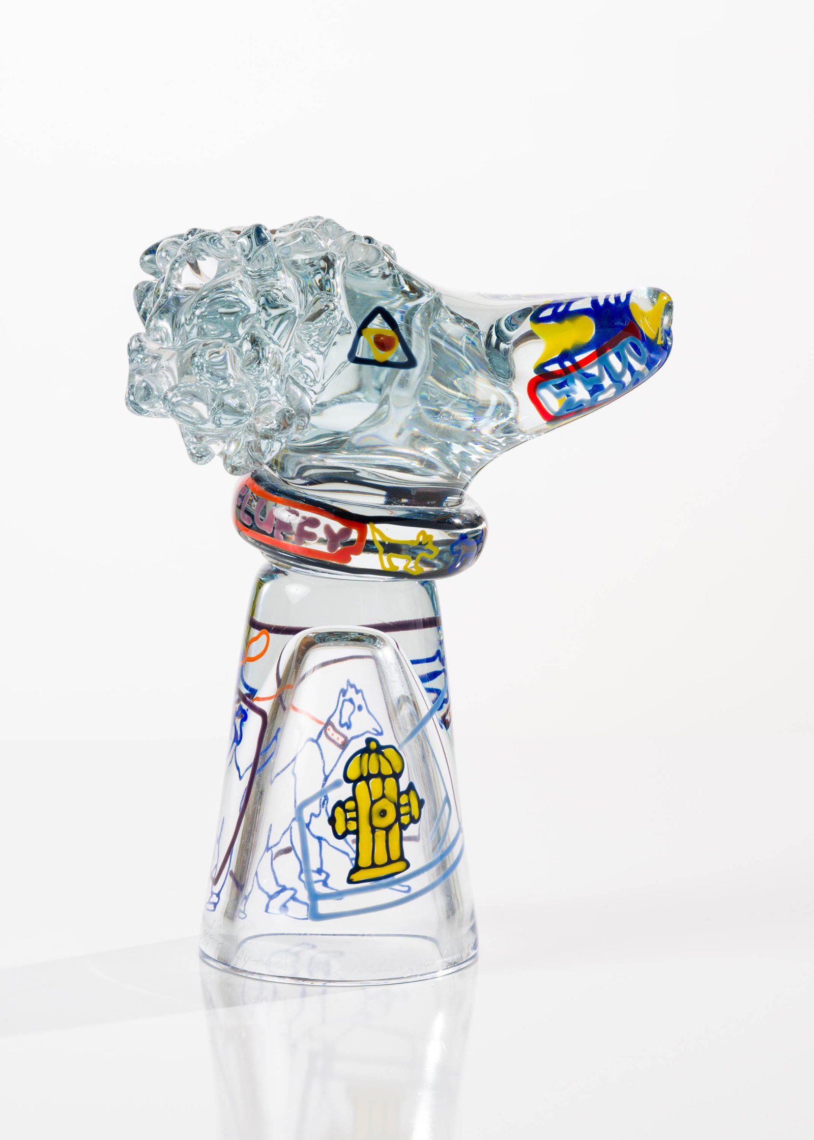 Richard Jolley Fluffy the Snarling Poodle Goes for a Walk, 1987: Richard Jolley (American, b. 1952) Fluffy the Snarling Poodle goes for a Walk, 1987 Hand-blown glass 11 x 9 x 8.5 (in) Incised Richard Jolley, lower edge $1,000 - $3,000 Titled and dated, lower edge.