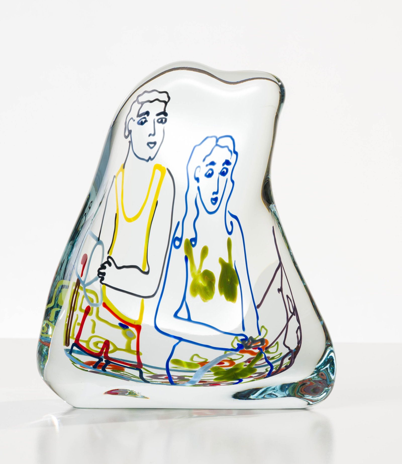 Richard Jolley Adam and Eve in Suburbia: Checking the Mail, Watching the Flowers, 1987: Richard Jolley (American, b. 1952) Adam and Eve in Suburbia: Checking the Mail, Watching the Flowers, 1987 Hand-blown glass 11 x 9.75 x 3.5 (in) Incised Richard Jolley, bottom $1,000 - $2,000 Titled a