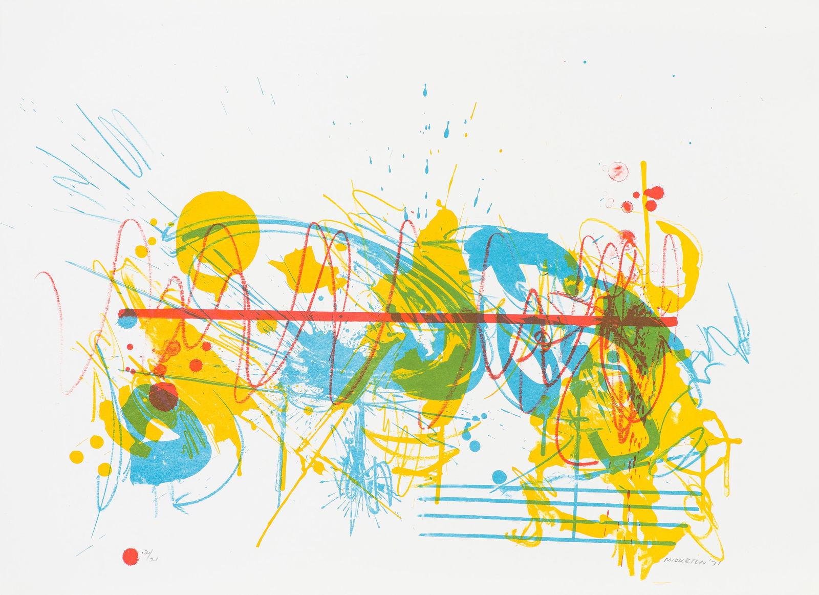 Sam Middleton Untitled, 1971: Sam Middleton (American, 1927-2015) Untitled, 1971 Screenprint on paper ed. 12 of 21 22 x 30 (in) Signed and dated in pencil Middleton '71, lower right $500 - $1,000