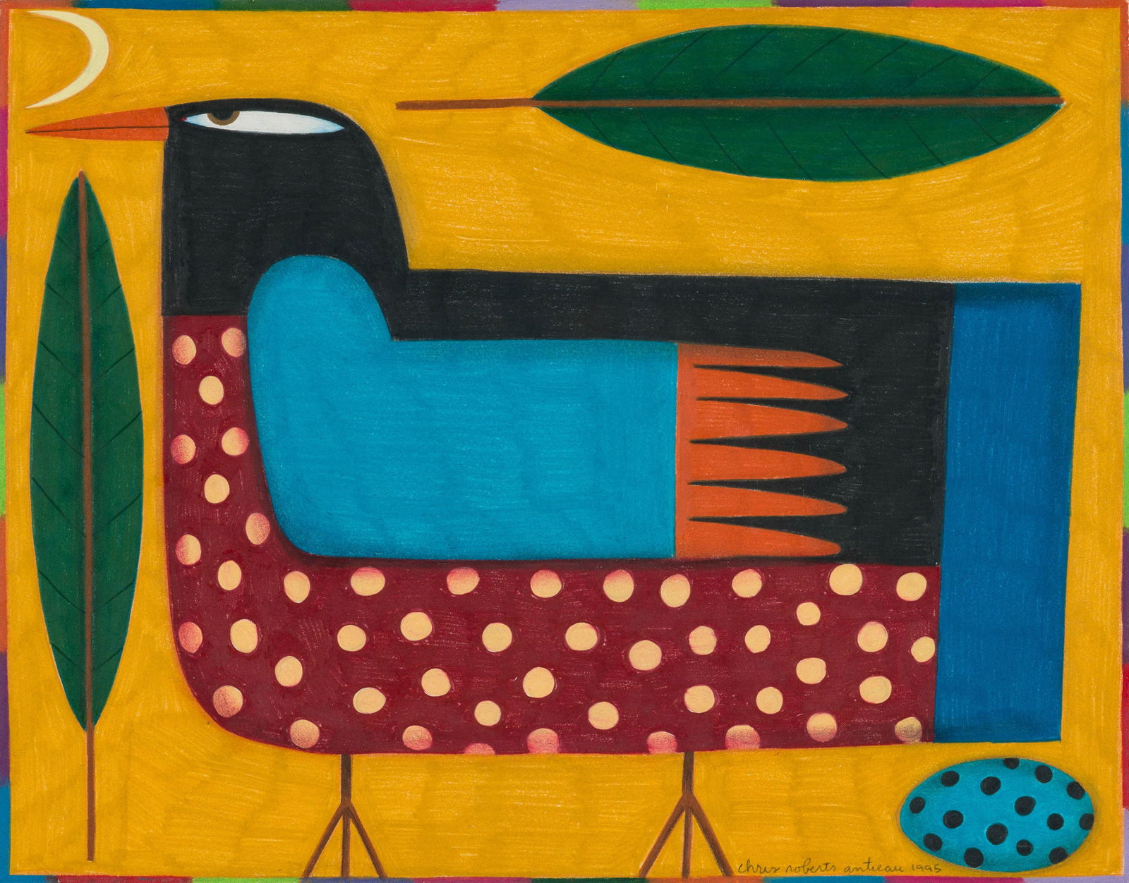 Chris Roberts-Antieau Blackbird, 1995: Chris Roberts-Antieau (American, b. 1950) Blackbird, 1995 Mixed media on paper in artist's frame 14.75 x 19 (in) 19.25 x 23.25 x 2 (in) framed Signed and dated in pencil chris roberts antieau 1995,