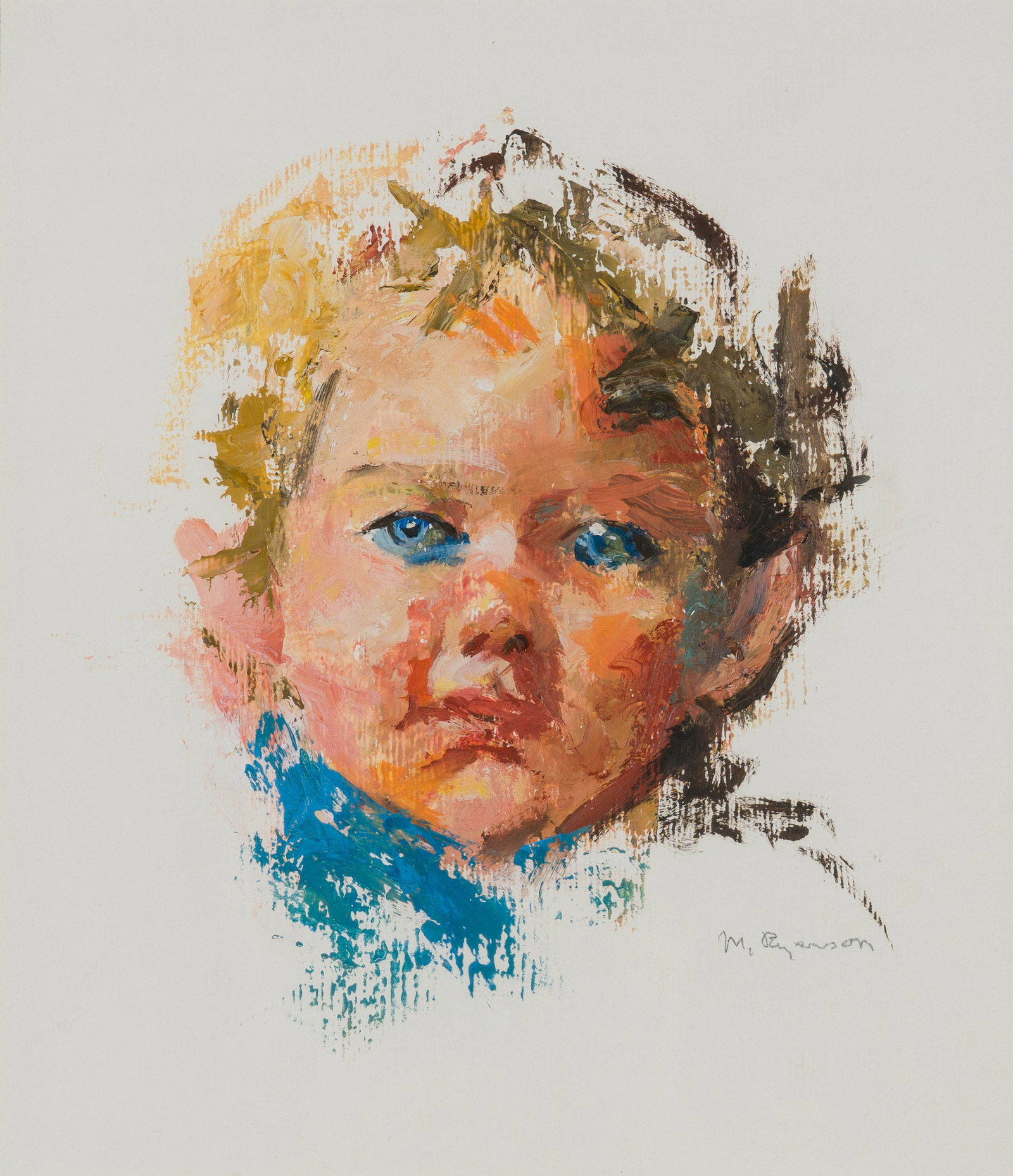 Margery Austen Ryerson Untitled (Portrait of a Child): Margery Austen Ryerson (American, 1886-1989) Untitled (Portrait of a Child) Oil on paper 11 x 9.5 (in) 16.5 x 15 x 1 (in) framed Signed in pencil M. Ryerson, lower right $300 - $500