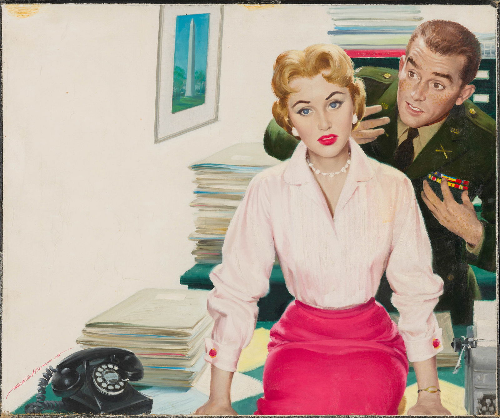 Robert Harris Strategy of Holiday Hicks, 1951: Robert Harris (American, 1911-2007) Strategy of Holiday Hicks, 1951 Oil on canvas 17 x 20 (in) Signed RG Harris, lower left $800 - $1,200 Notations and dated in pencil, verso. For Publication in The S