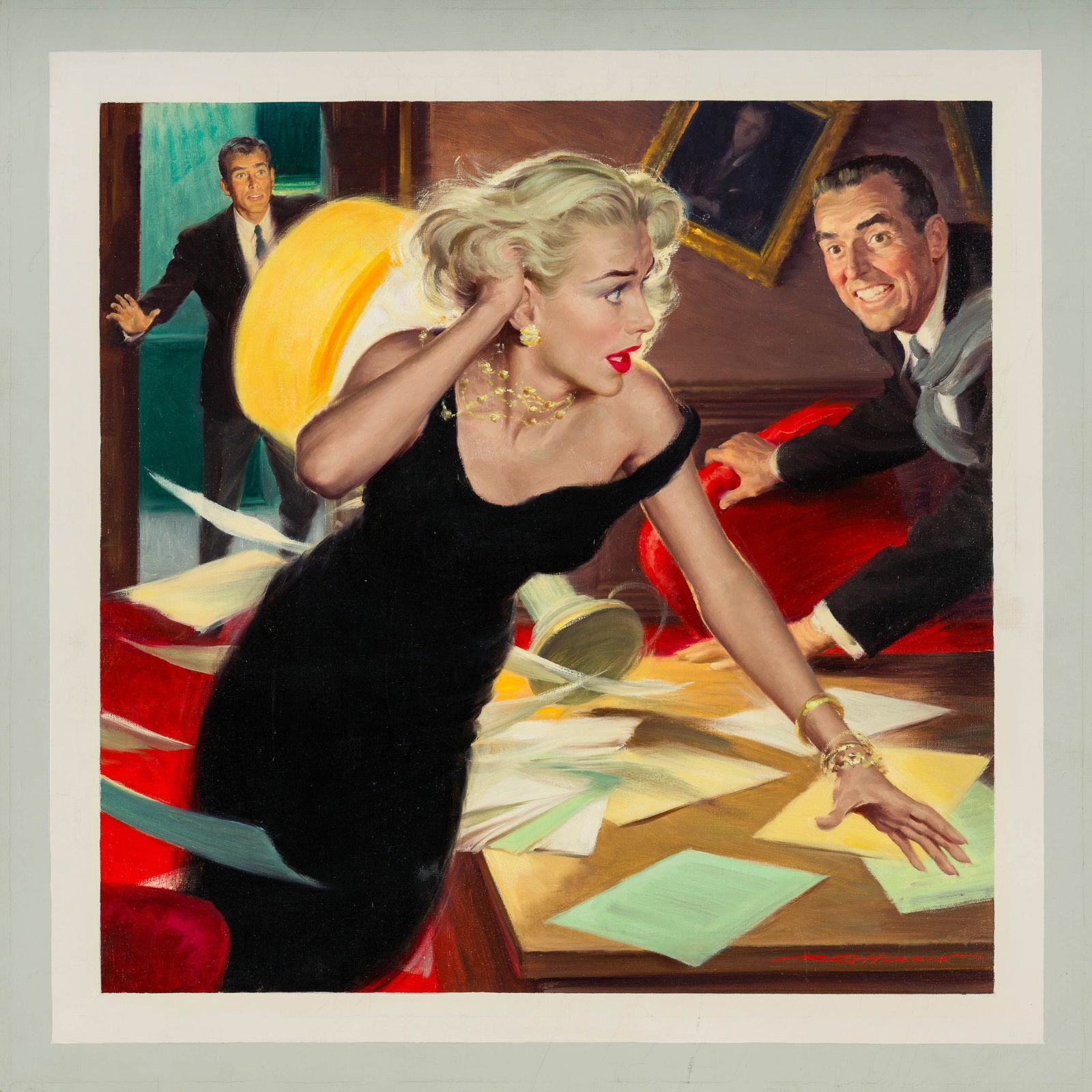 Robert Harris Appointment with Her Honor: Robert Harris (American, 1911-2007) Appointment with Her Honor Oil on canvas 22 x 22 (in) Signed RG Harris, lower right $800 - $1,200 Titled and signed in pencil, verso. For Publication in The Saturda