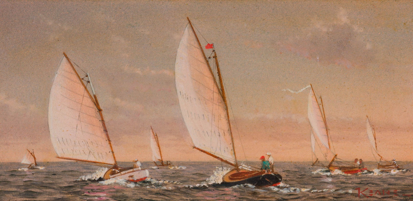 Michael Keane Study for 'Catching a Breeze', 1996: Michael Keane (American, 1948-2015) Study for 'Catching a Breeze', 1996 Oil and pencil on board 5 x 10 (in) 8.5 x 13.25 x 1.75 (in) framed Signed Keane, lower right $1,000 - $2,000 Titled, dated, and