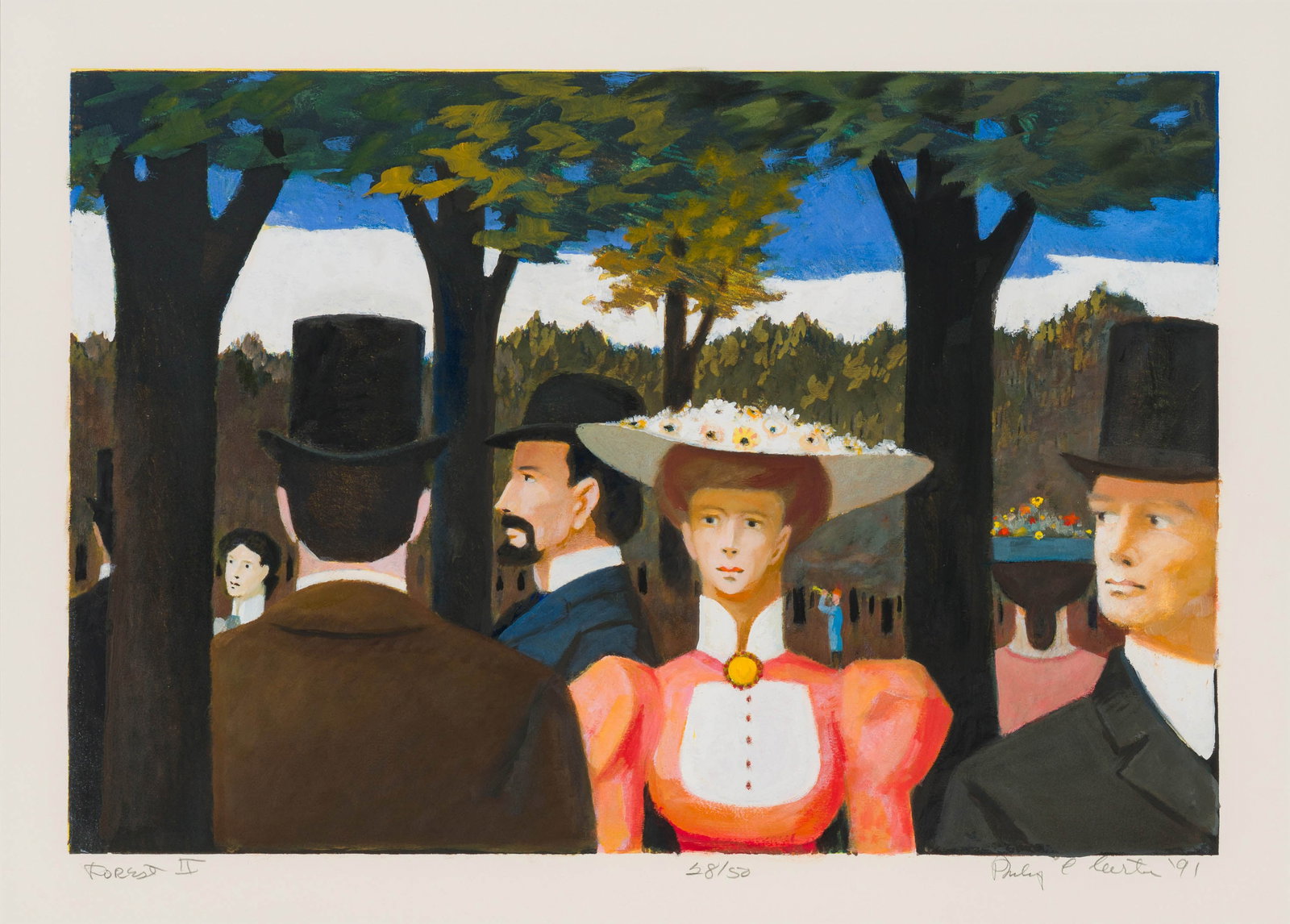 Philip Campbell Curtis The Forest II, 1991: Philip Campbell Curtis (American, 1907-2000) The Forest II, 1991 Hand-colored lithograph on paper ed. 28 of 50 16 x 23 (in) Signed and dated in pencil Philip C Curtis '91, lower right $2,000 - $4,000